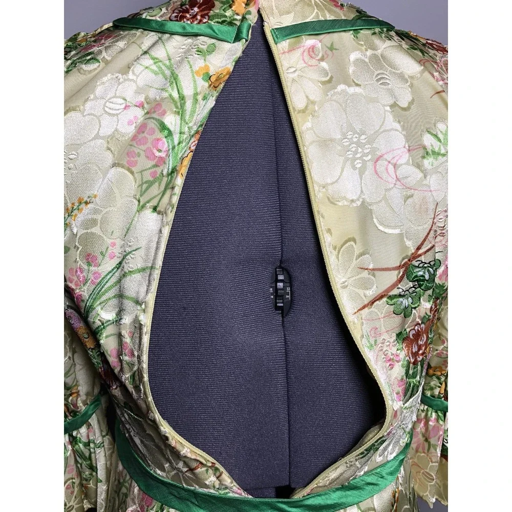 Vintage 1970s Boho Dress Floral Brocade Maxi Dress Festival Gown STAINED XS - Picture 8 of 16